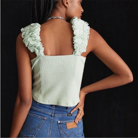 BY ANTHROPOLOGIE RIBBED CORSET TANK SHIRT MILKMAID TOP MINT GREEN SIZE LARGE - Picture 9 of 11